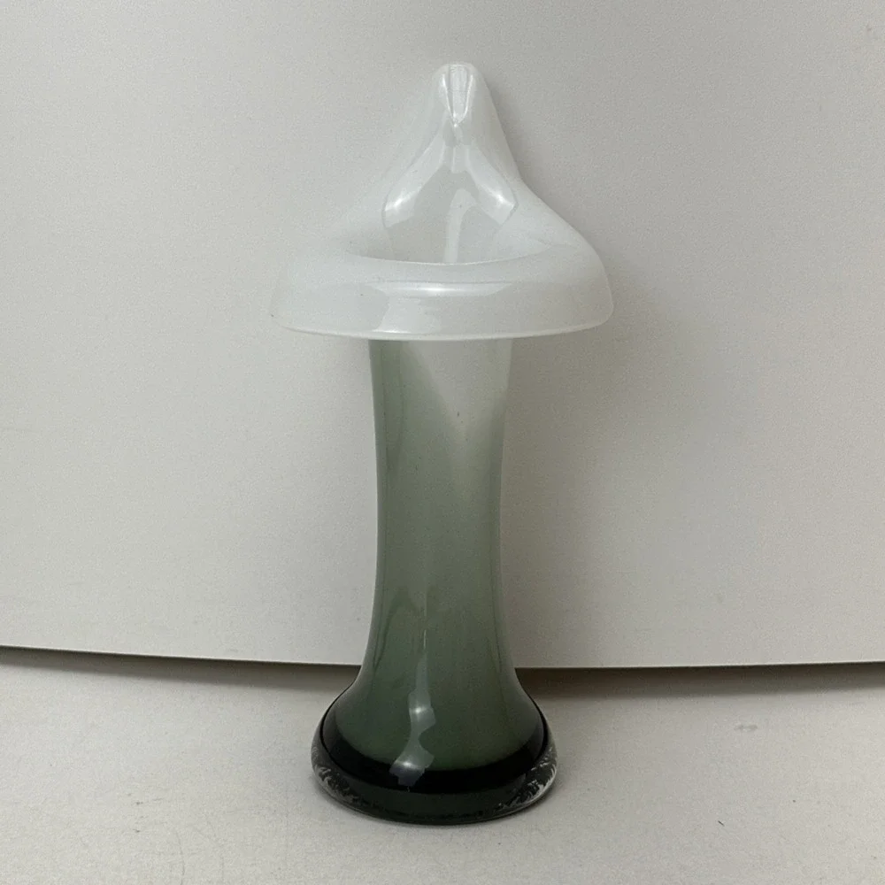 Vintage Jack in the Pulpit Lily Vase Handblown Art Glass Gray Smokey White
